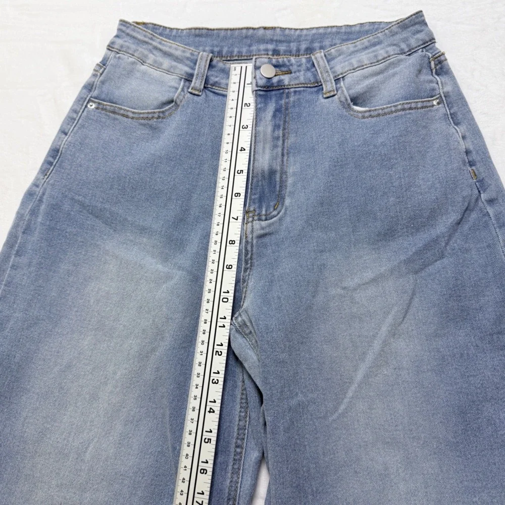 Cupshe Jeans Wide Leg Light Wash Blue Raw Hem Size Medium - Picture 7 of 10